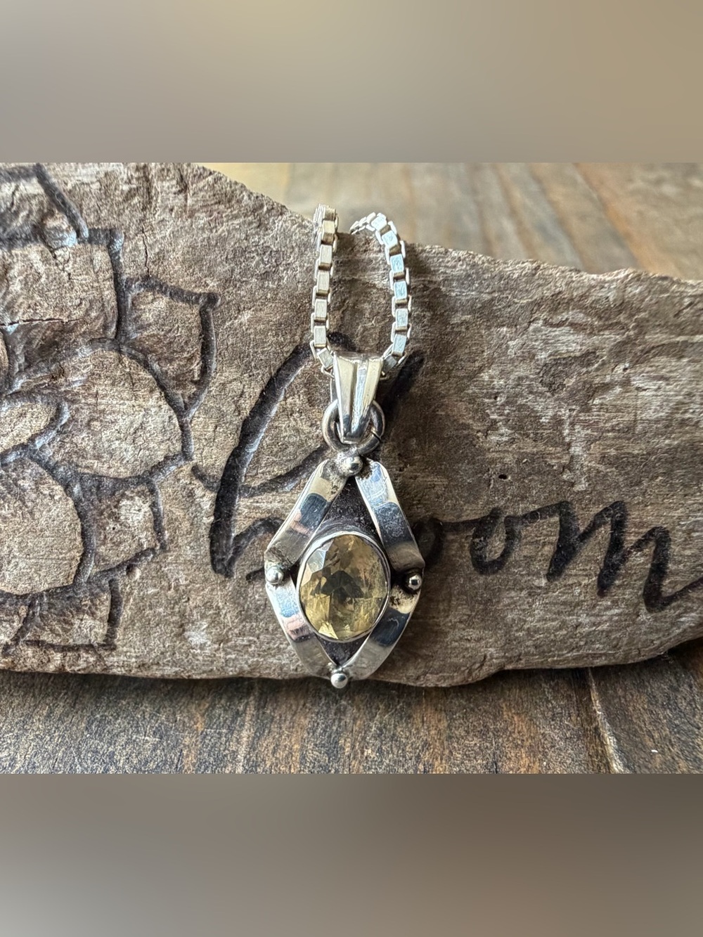 Sterling Silver Pendant Necklace with Yellow Gemstone